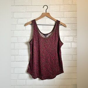New Banana Republic 100% Linen Hot Pink & Chocolate Animal Print Tank Top M